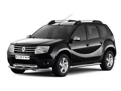 Защита переднего бампера двойная с пластинами Ø63/63 мм (НПС) на Renault DUSTER c 2012