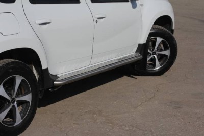 Защита порогов с алюм. площадкой 51 мм «Эстонец» (НПС) на Renault Duster