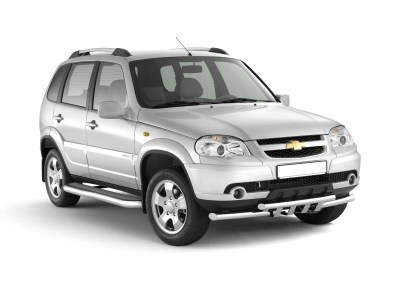 Защита порогов с алюминиевой фигурной площадкой (НПС) Chevrolet NIVA
