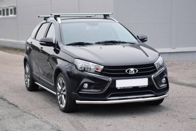 Защита порогов прямая 51мм. (нержавеющая сталь) на LADA VESTA SW CROSS 