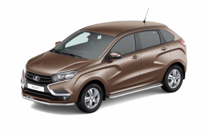 Защита порогов с алюминиевой площадкой 51 мм. из НПС на LADA XRAY (Лада Х-Рей)