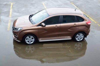Защита порогов с алюминиевой площадкой 51 мм. из НПС на LADA XRAY