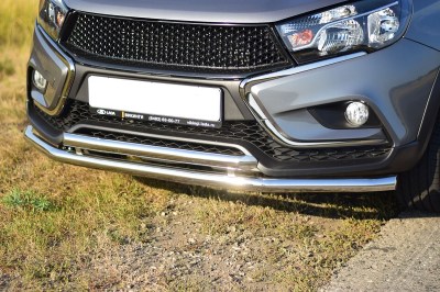 Защита переднего бампера двойная 51/51мм на LADA VESTA SW CROSS 2017