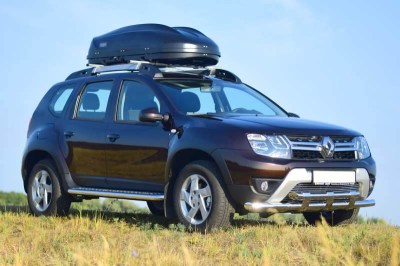 Защита переднего бампера двойная с пластинами 63/63мм (ИЗ НЕРЖ.СТАЛИ) RENAULT DUSTER