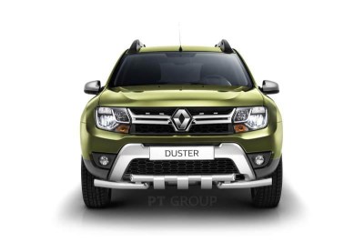 Защита переднего бампера двойная с зубьями 63/63мм (ИЗ НЕРЖ.СТАЛИ) RENAULT DUSTER